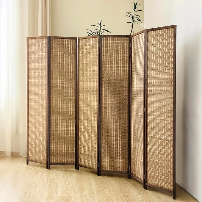 6 Panel Bamboo Room Divider Screen, 5.6 FT Tall Bamboo Divider Folding Panel - Image 4