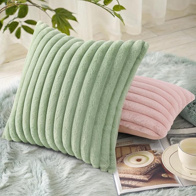 decorUhome Summer Cozy Faux Fur Throw Pillow Covers 24x24 Set of 2 Decorative - Image 4