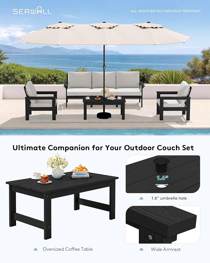 SERWALL HDPE Patio Conversation Set, 6-piece Sectional Outdoor Furniture Set - Image 5