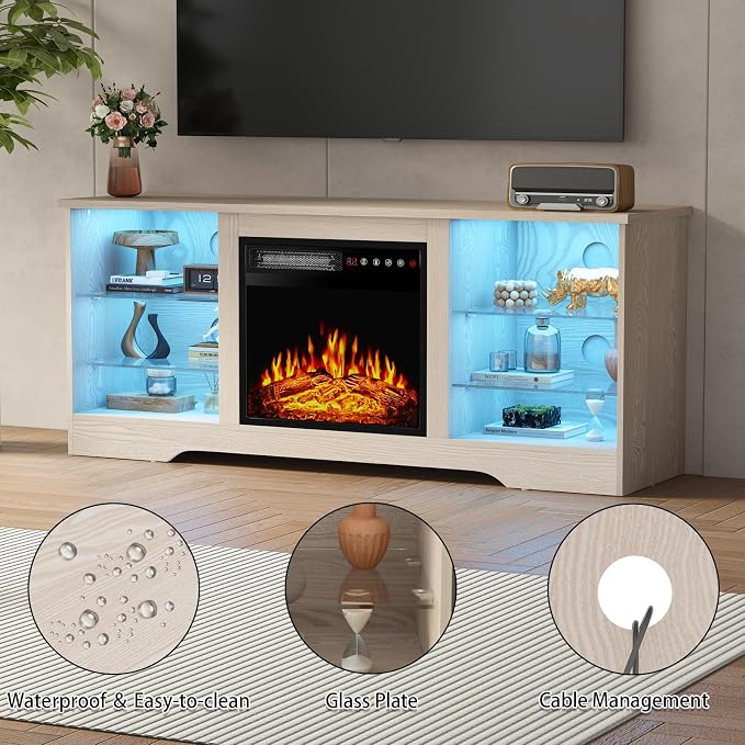 PRETZI Fireplace TV Stand with 18" Fireplace Up to 65" TVs, TV Media Console - Image 5