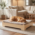 Elevated Wooden Dog Bed with Supportive Cushion & Washable Cover, Sturdy by GLOSSGODS