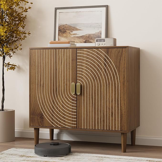 Smuxee Walnut Sideboard Cabinet, Freestanding Buffet Cabinet by Smuxee