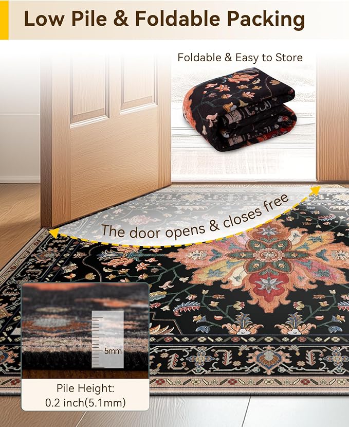RELEANY Area Rugs 3'x4' Washable Non-Slip, Floral Vintage Distress Print - Image 5