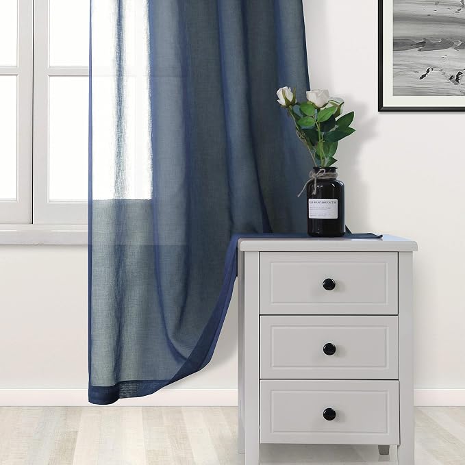 DWCN Navy Blue Sheer Curtains for Kitchen Windows - Image 3