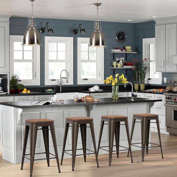 HAOBO Home 24" Backless Metal Counter Stool Height Bar Stools - Image 3