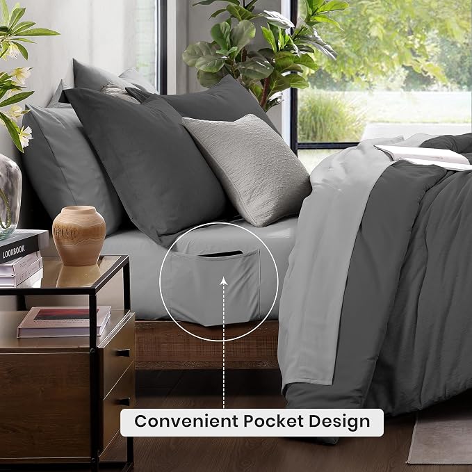 Monbix Full Size Comforter Set, Dark Grey Bedding Comforter - Image 4