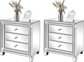 VINGLI Mirrored Nightstands Set of 2, Modern Bedside Table 3 Drawer Glass Side by VINGLI