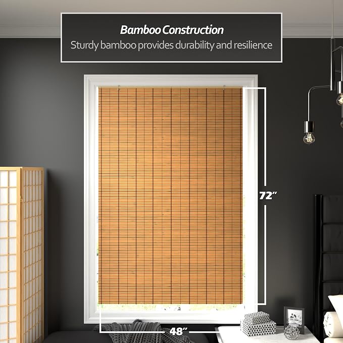 Red Lantern Burnt Bamboo Cordless Window Shade - Image 2