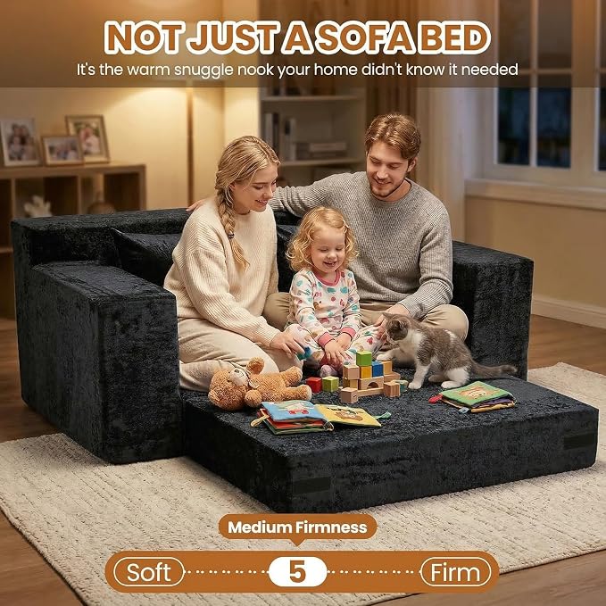 Loveseat Sofa Bed, Convertible Silky Velvet 5-in-1 Foldable Boneless Sleeper - Image 7