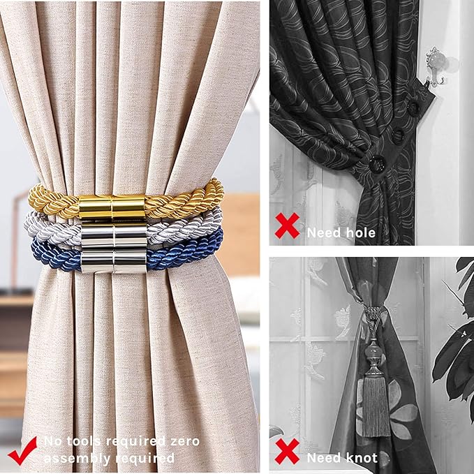 NICEEC 6 Pack Strong Magnetic Curtain Tiebacks Modern Simple Style Drape Tie - Image 2