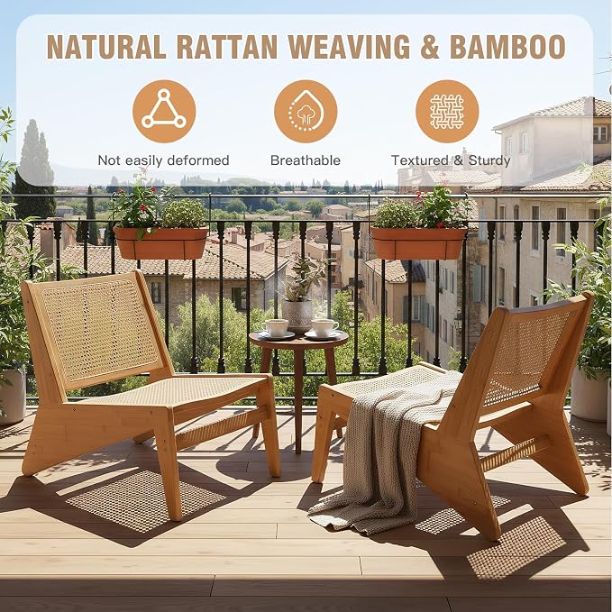 Welnow 2-Pcs Mid Century Rattan Accent Chair, Bamboo Wood Lounge Chair - Image 4