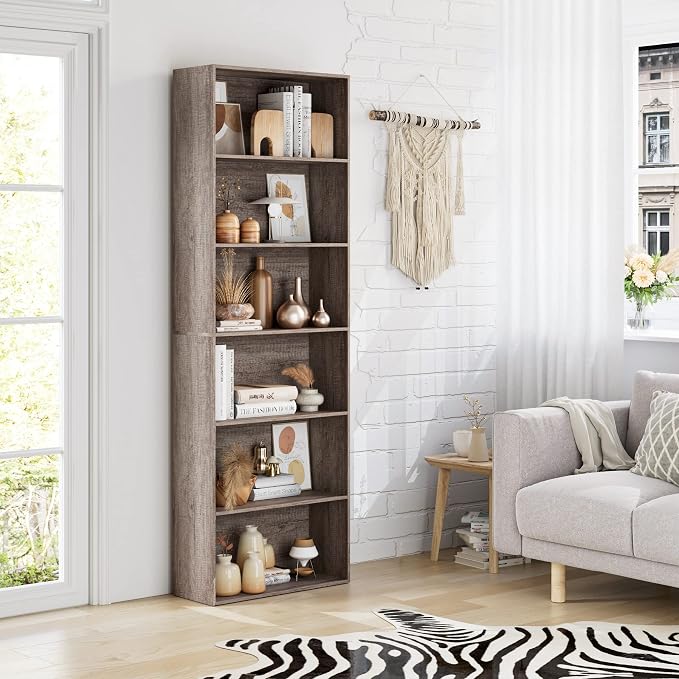 FOTOSOK 6-Tier Open Bookcase and Bookshelf, Freestanding Display Storage - Image 2