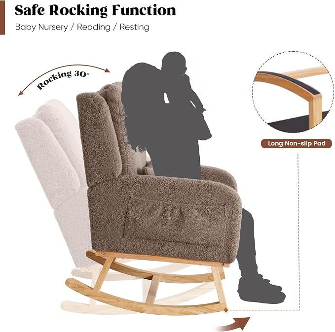 HCHAIRH Rocking Chair Nursery, Teddy Nursing Rocking Chairs, Upholstered - Image 3
