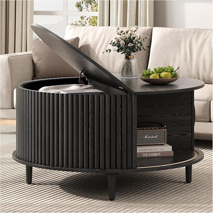 SULIVES Black Round Coffee Table by SULIVES