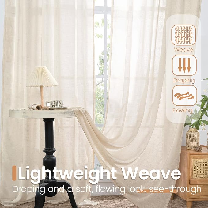 BGment Linen Oatmeal Curtains 45 Inch Length - Image 5
