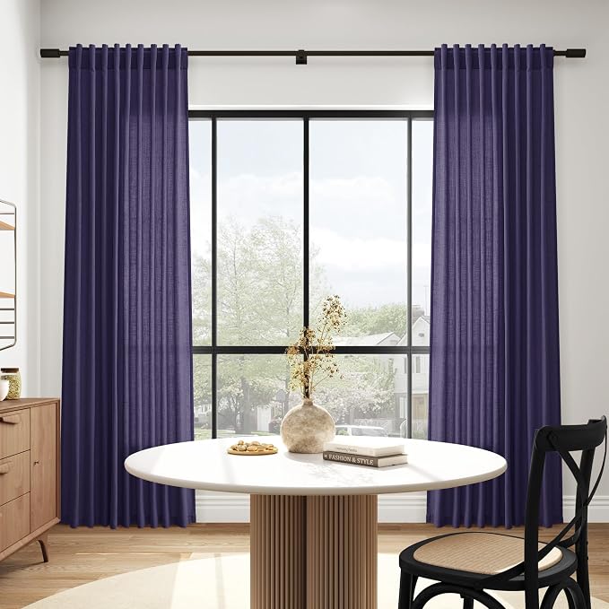 Nanspring Purple Linen Curtains 84 Inches Long, Back Tab Light Filtering Semi - Image 6