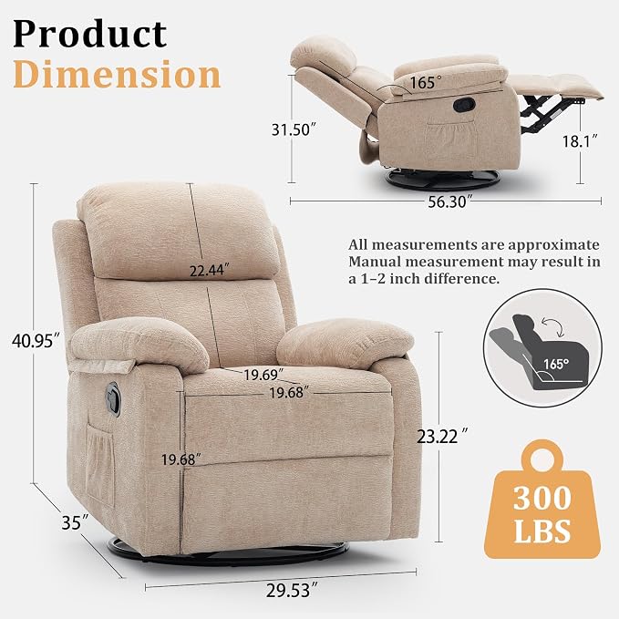 Korser Recliner Chair, 360 Swivel Rocker Chair - Image 2