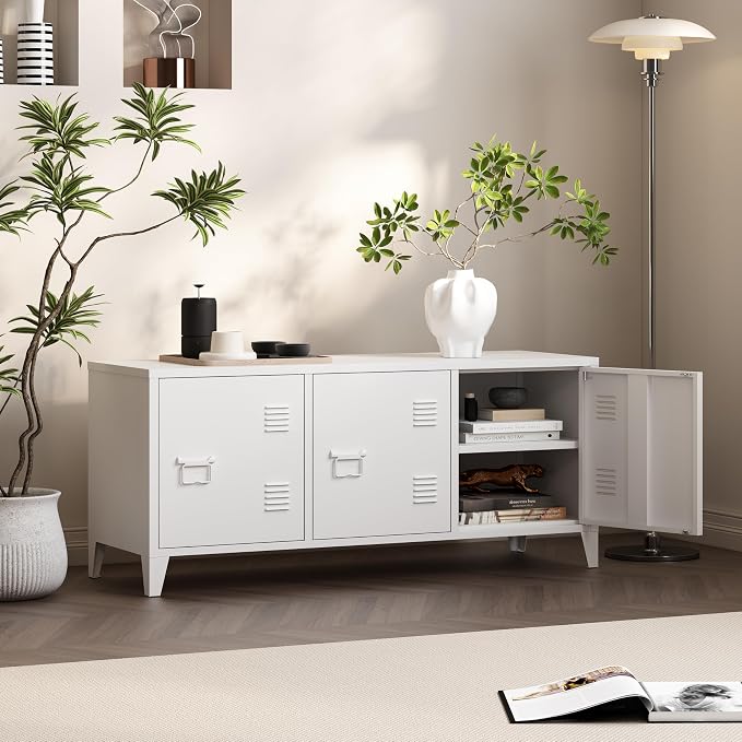 MIOCASA TV Stand 3 Door Metal Storage Locker Cabinet - Image 5