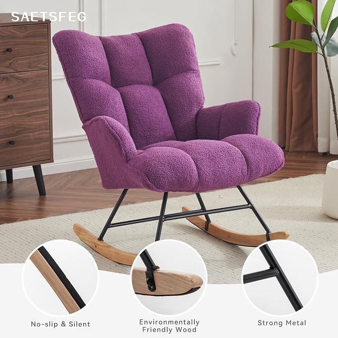 SAETSFEG Rocking Chair Nursery Teddy Upholstered Glider Rocker Rocking Accent - Image 4