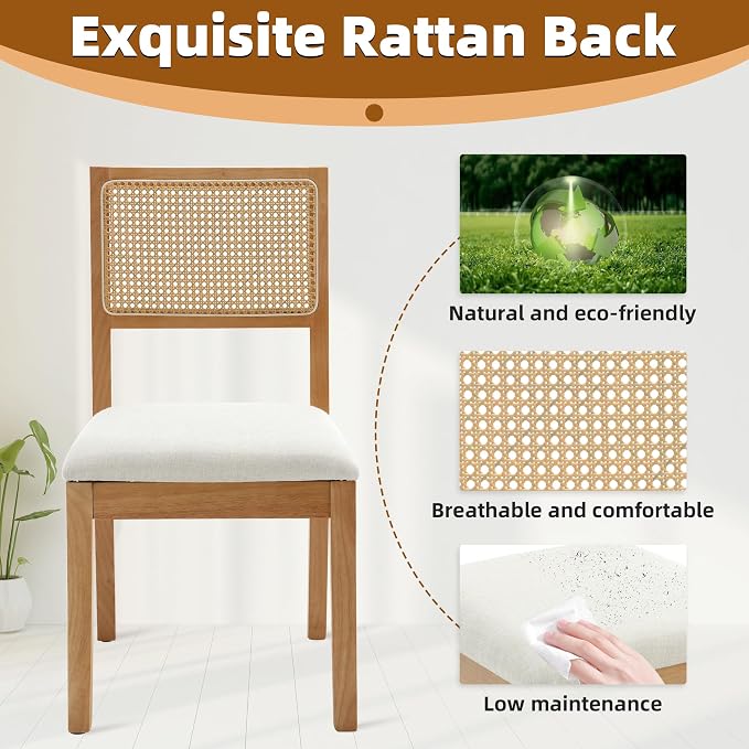 Westice Rattan Dining Chairs Set of 4, Farmhouse Natural Dining Room Chairs - Image 5