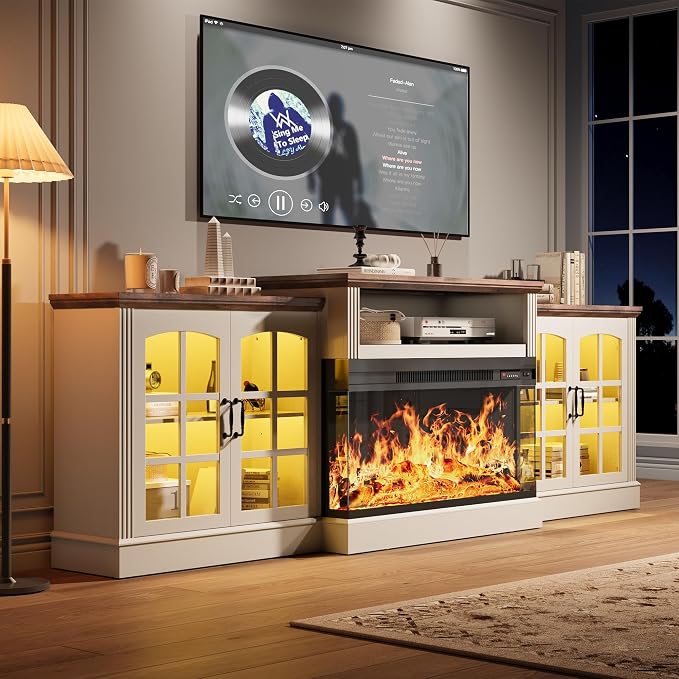 97" Fireplace TV Stand with 36" Electric Fireplace, Farmhouse Entertainment - Image 9