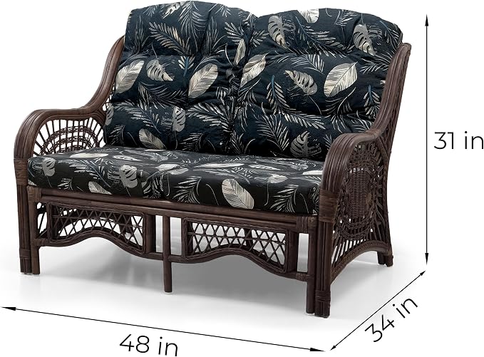 Malibu Lounge Loveseat Sofa Natural Rattan Wicker Handmade Design, Dark Brown - Image 2