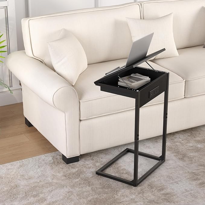 sthmec C Shaped End Table with Charging Station, 45° Tiltable Adjustable Flip - Image 2