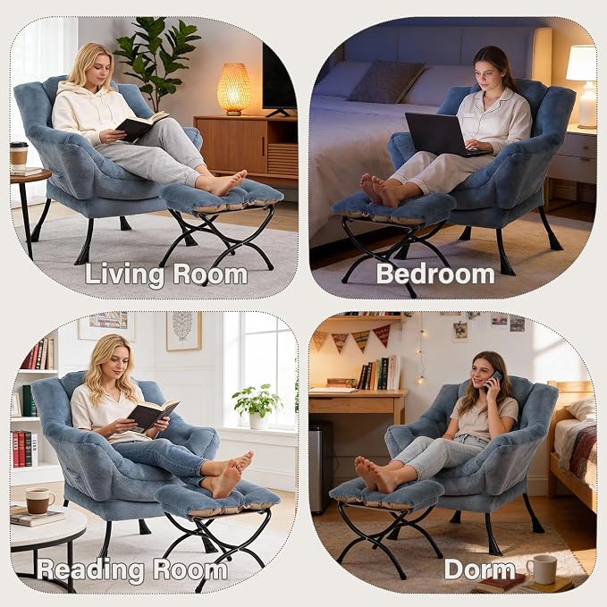 MBOOYOME Lazy Chair with Folding Ottoman, Modern Accent Armchair with Armrests - Image 8