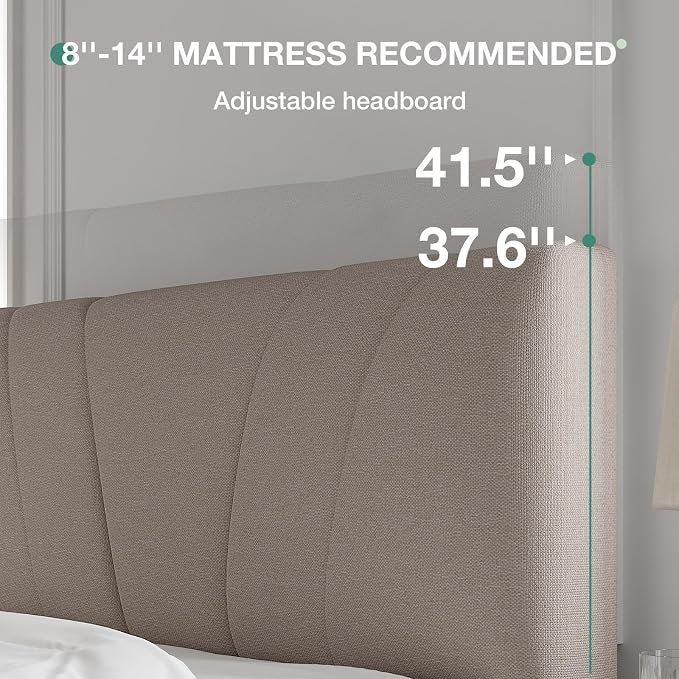 Novilla Queen Bed Frame with Headboard, Bed Frame Queen Size with Wood Slats - Image 4
