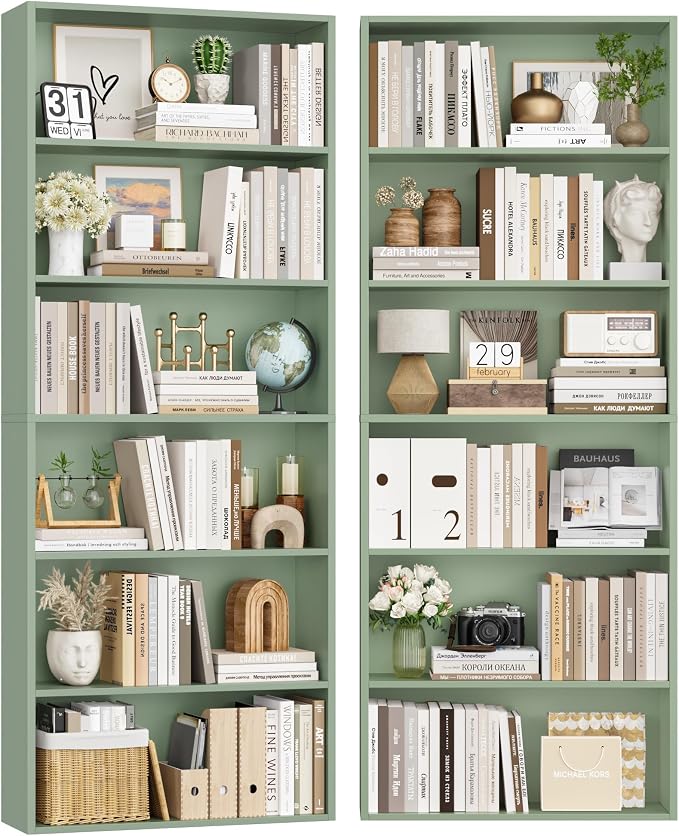 FOTOSOK 6-Tier Open Bookcase and Bookshelf Set of 2, Freestanding Display - Image 9