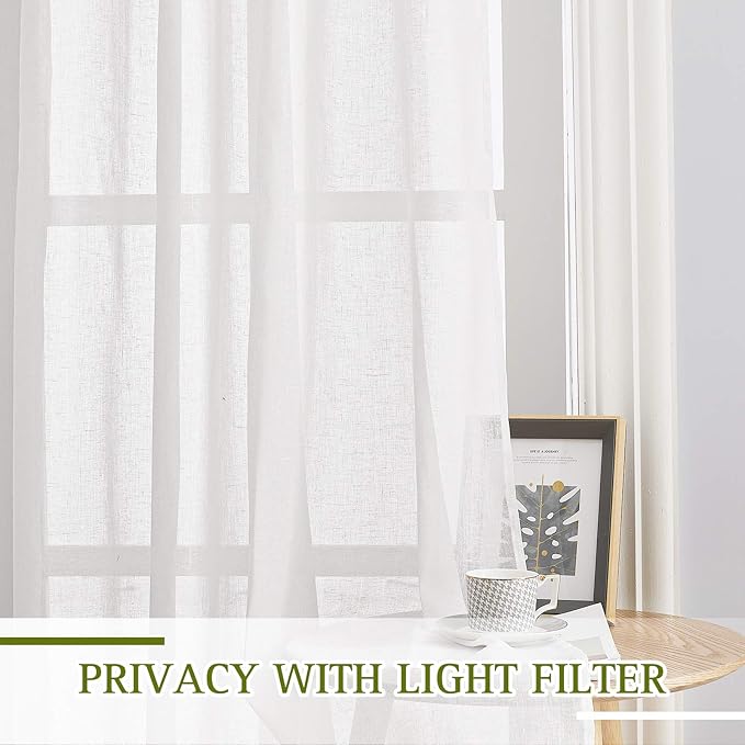 NICETOWN Linen White Doorway Curtains 80 inch Length, Grommet Semi Sheer Flax - Image 5