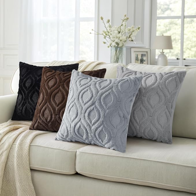 decorUhome Throw Pillow Covers 12x20 Inch Set of 2, Soft Plush Faux Wool Blue - Image 5