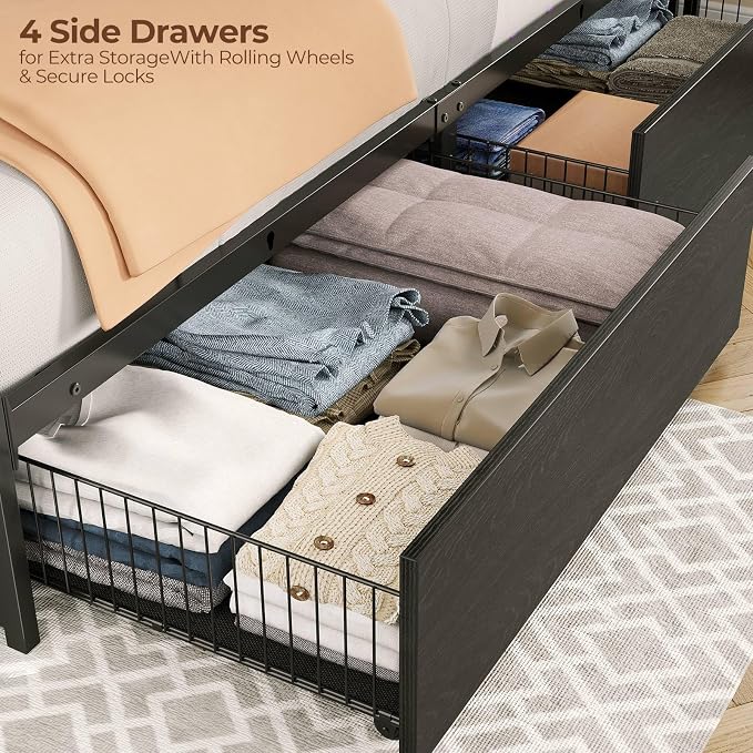 Rolanstar Queen Bed Frame with 4 Storage Drawers & 2-Tier Storage Headboard - Image 4