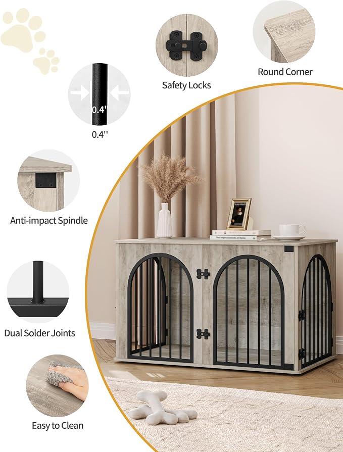 Hzuaneri 39.4" Wooden Dog Crate Furniture, Indoor Dog Kennel Dogs Cage - Image 6