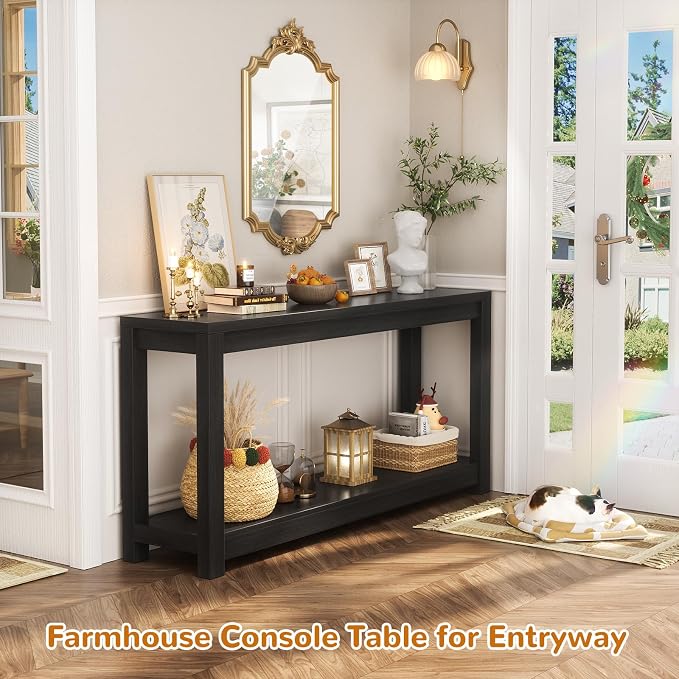 Besiost 47" Farmhouse Wood Entryway Table Narrow Console Table - Image 2