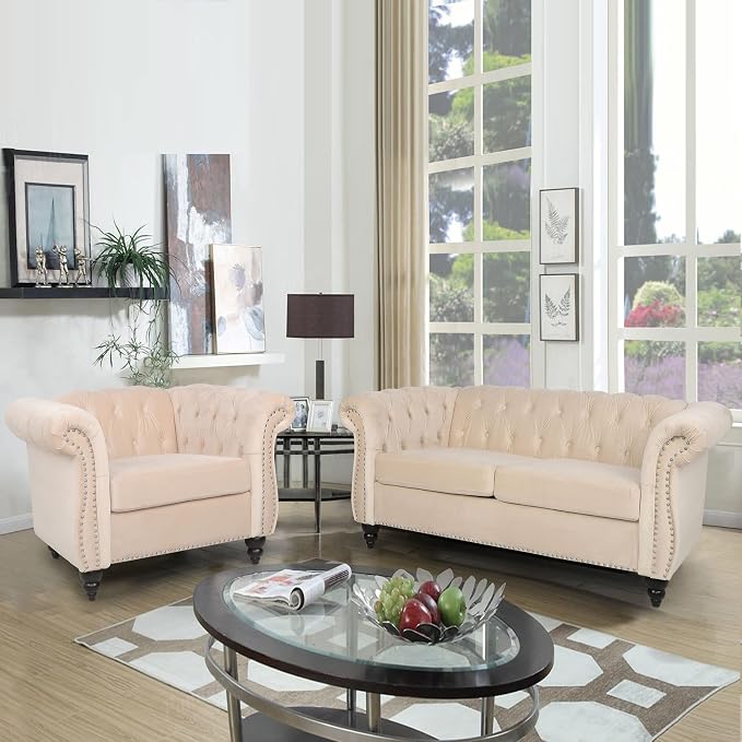 RARZOE Chesterfield Loveseat Sofa Set, 1+2 Seater by RARZOE