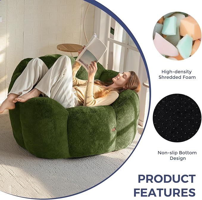 MAXYOYO Bean Bag Chair for Adults, Floral Shaped Bean Bag Sofa, Ultra Soft Faux - Image 5