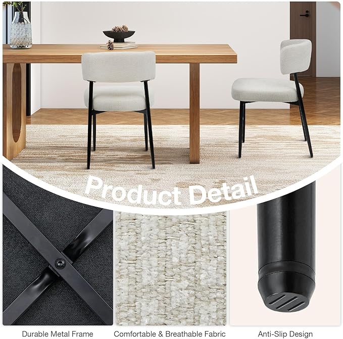 DUMOS Dining Chairs Set of 4, Mid Century Modern Chair Round Upholstered Curved - Image 3