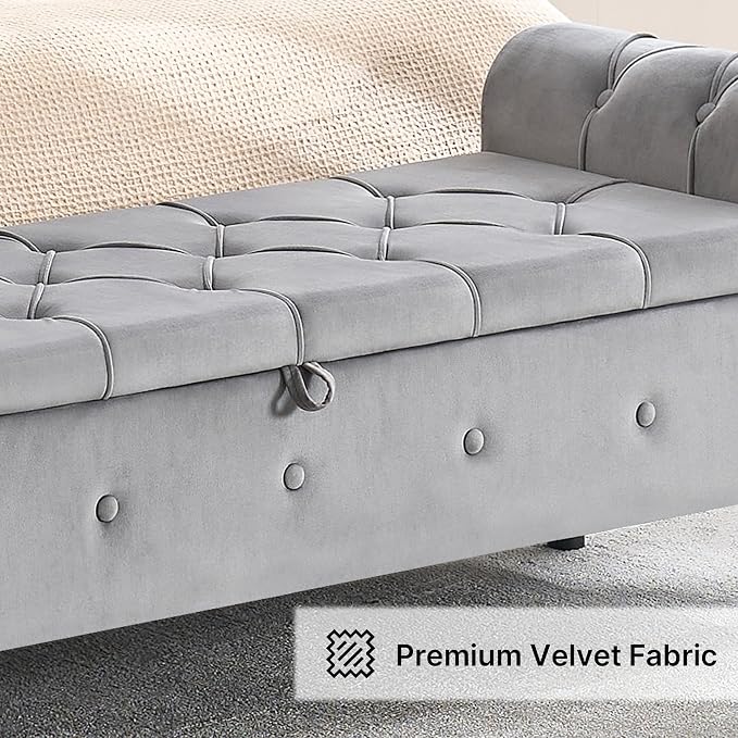 Storage Bench for Bedroom, Velvet 67" End of Bed Bench, King Size Benches - Image 9