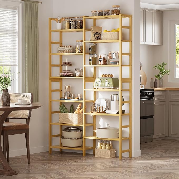 Homykic Double Wide Bamboo Bookshelf, 6-Tier Large Open Bookcase - Image 7