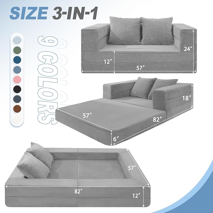 Futon Sofa Bed with Pillow, 3-in-1 Sleeper Sofa Bed with Removable Cover - Image 3