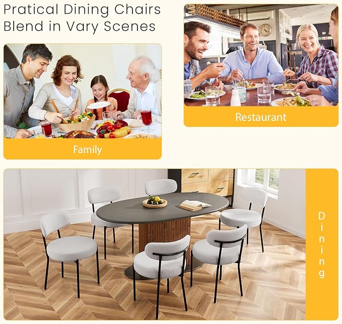 DUMOS Dining Chairs Set of 6, Mid Century Modern Chair Round Upholstered Curved - Image 5