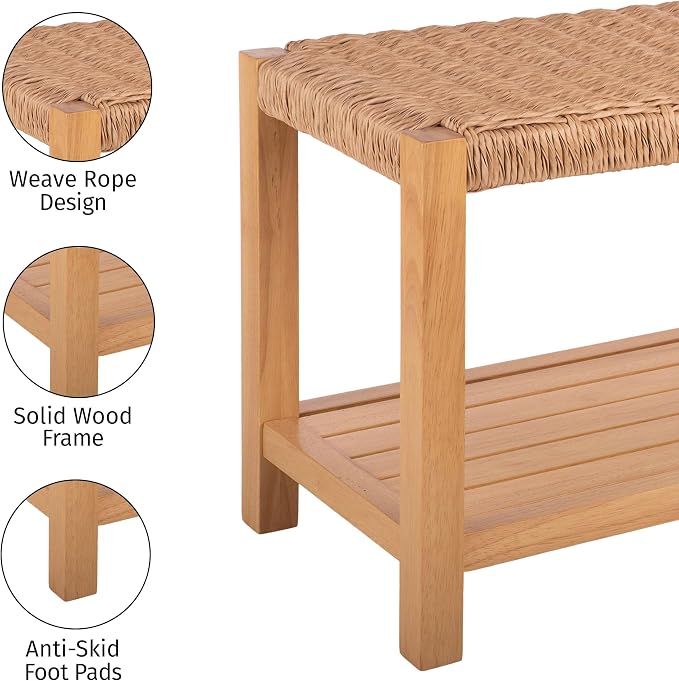 Alaterre Furniture Newport 40 Inch Solid Wood Entryway Bench - Image 4