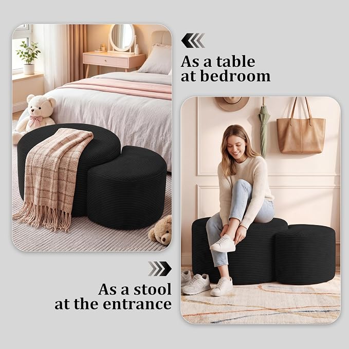 BSHOMGI Boneless Ottoman Nesting Coffee Table Set of 2, Corduroy Soft Foot Rest - Image 4