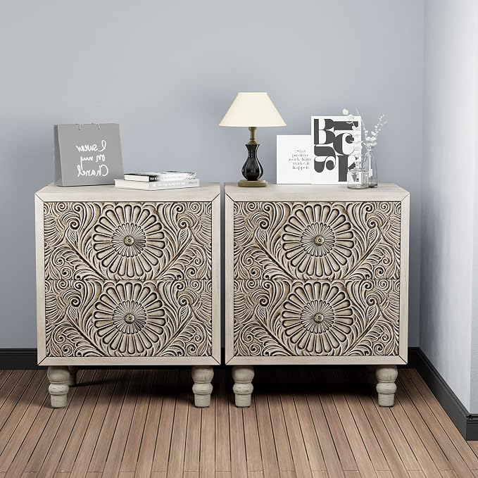 HOMPUS Fully Assembled Nightstand Set 2, 2-Drawer Farmhouse Nightstand Set of 2 - Image 4