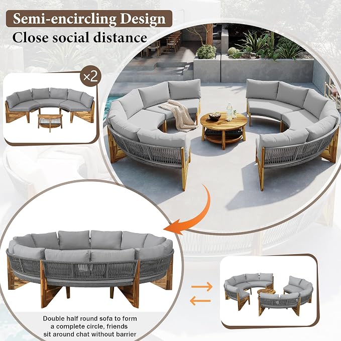 VilroCaz 3-Piece Outdoor Patio Furniture Sectional Sofa Set, 2 Semi-Circle Sofas - Image 5