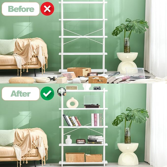 HCHQHS Bookshelf, 5-Tier Industrial Bookcase, Freestanding Tall Bookshelves - Image 4