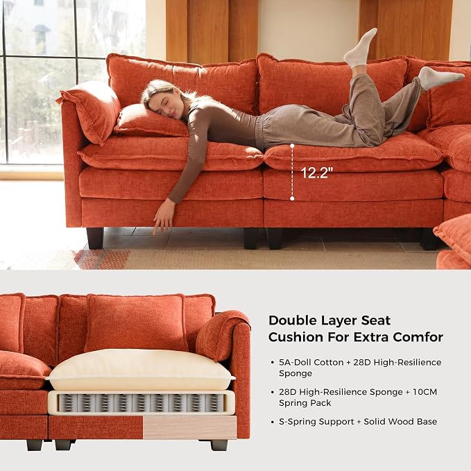 ELUCHANG 114" Oversized V-Shaped Cloud Couch Modular Sectional Sofa - Image 6