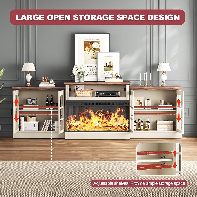 97" Fireplace TV Stand with 36" Electric Fireplace, Farmhouse Entertainment - Image 7