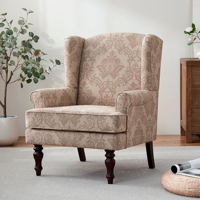 HUIMO Printed Wingback Accent Chair, Linen Upholstered High Back Armchair by HUIMO